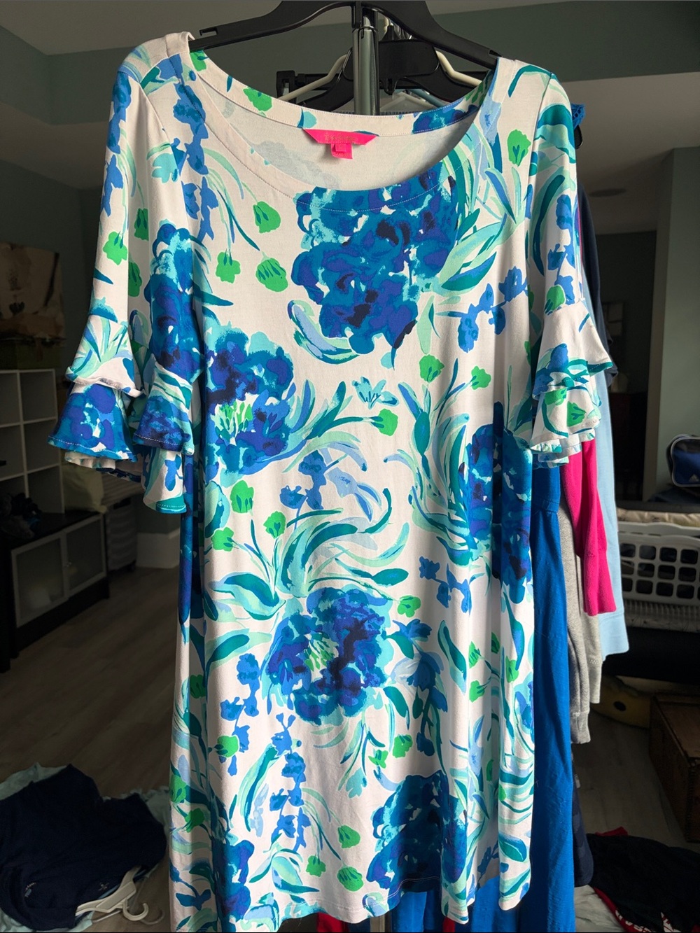 Lilly Pulitzer Blue & Green Floral Midi Dress
